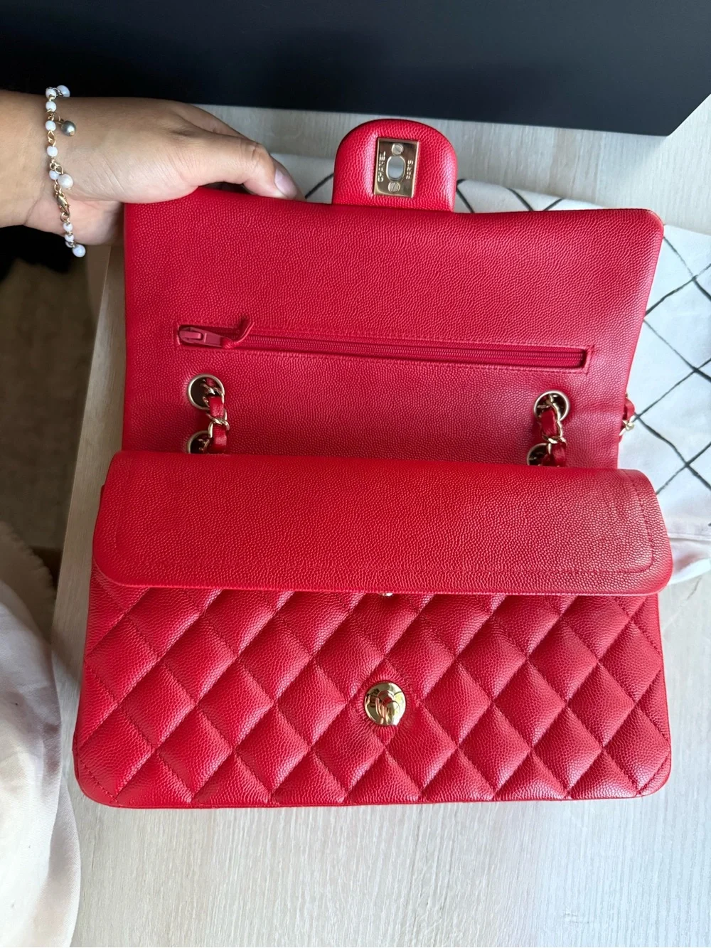 Chanel Red Quilted Classic Double Flap Shoulder Bag with Gold Hardware